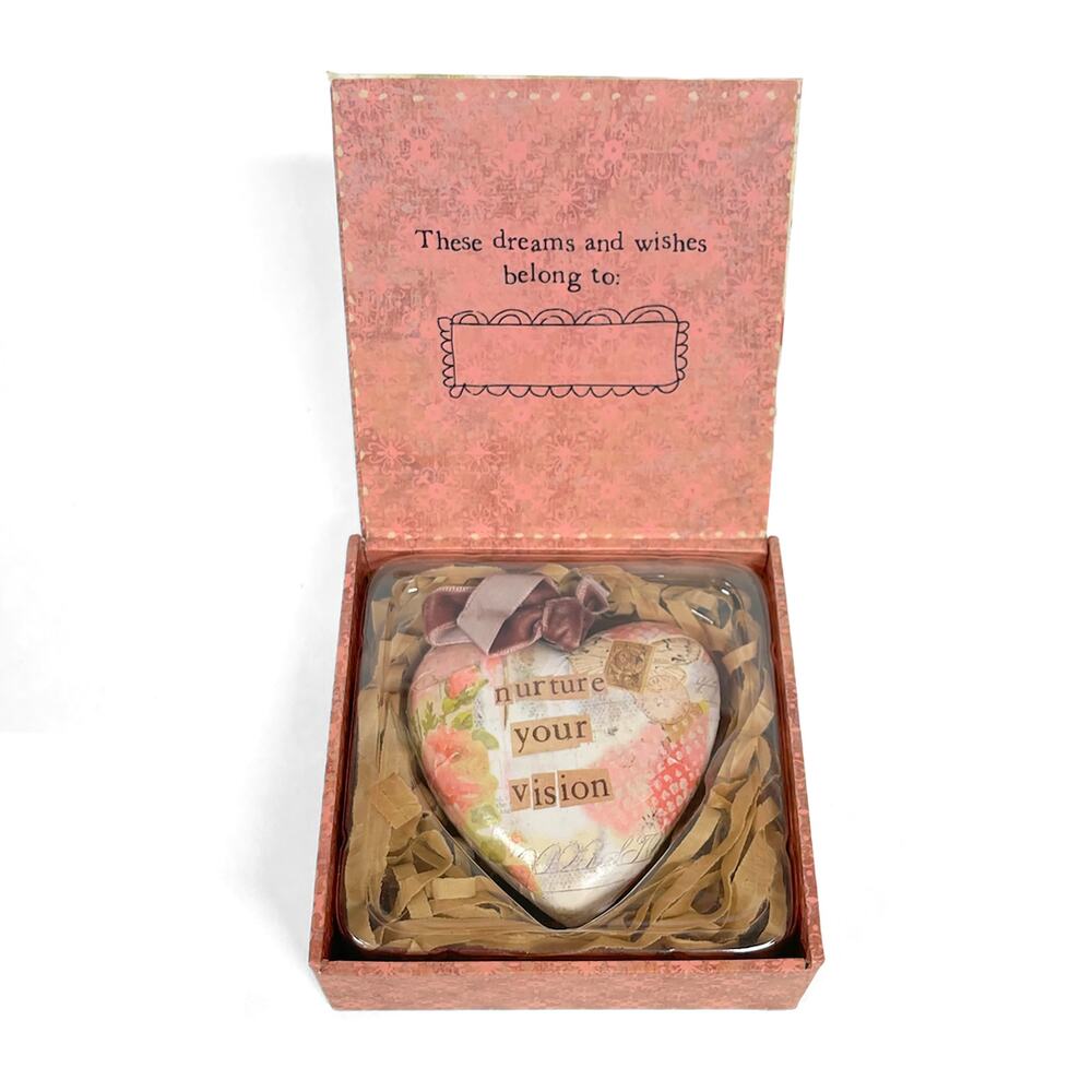 Kelly Rae Roberts Heart Ornament “Nurture Your Vision” Keepsake Box Pink Gift